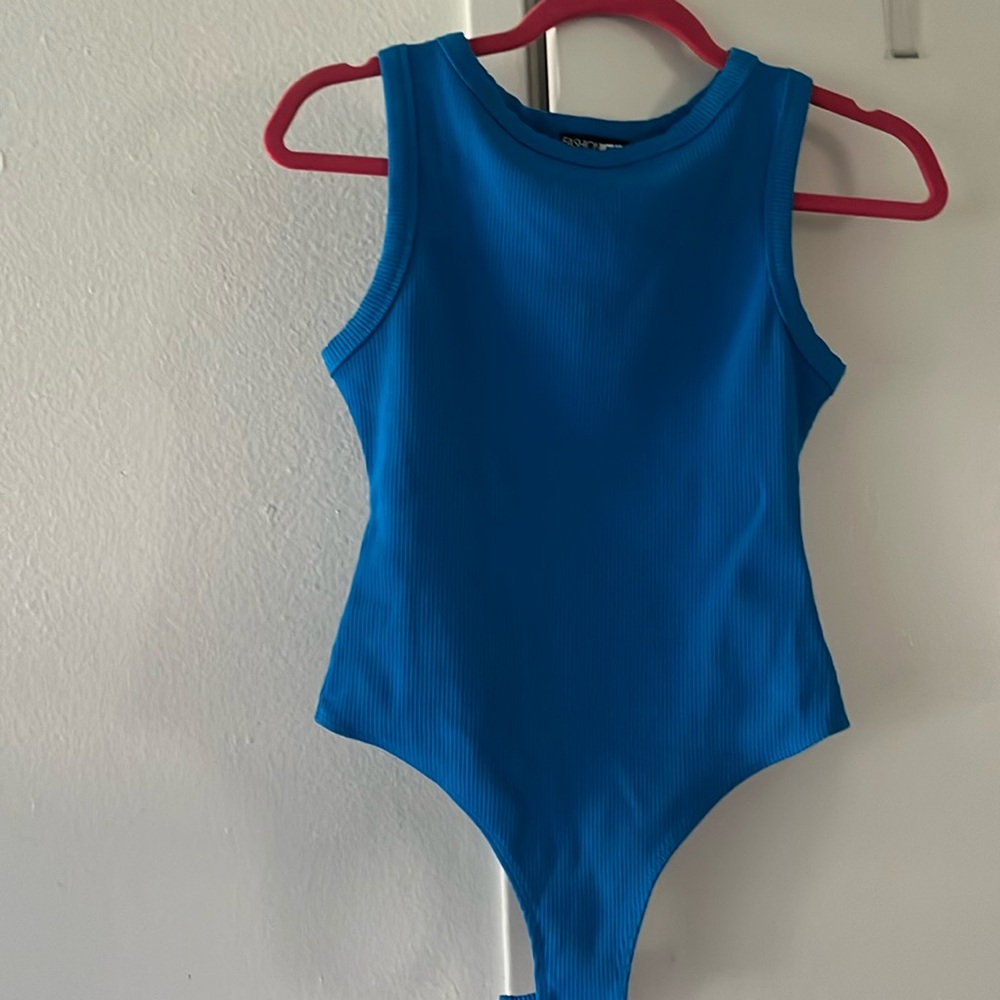 Blue ribbed bodysuit
